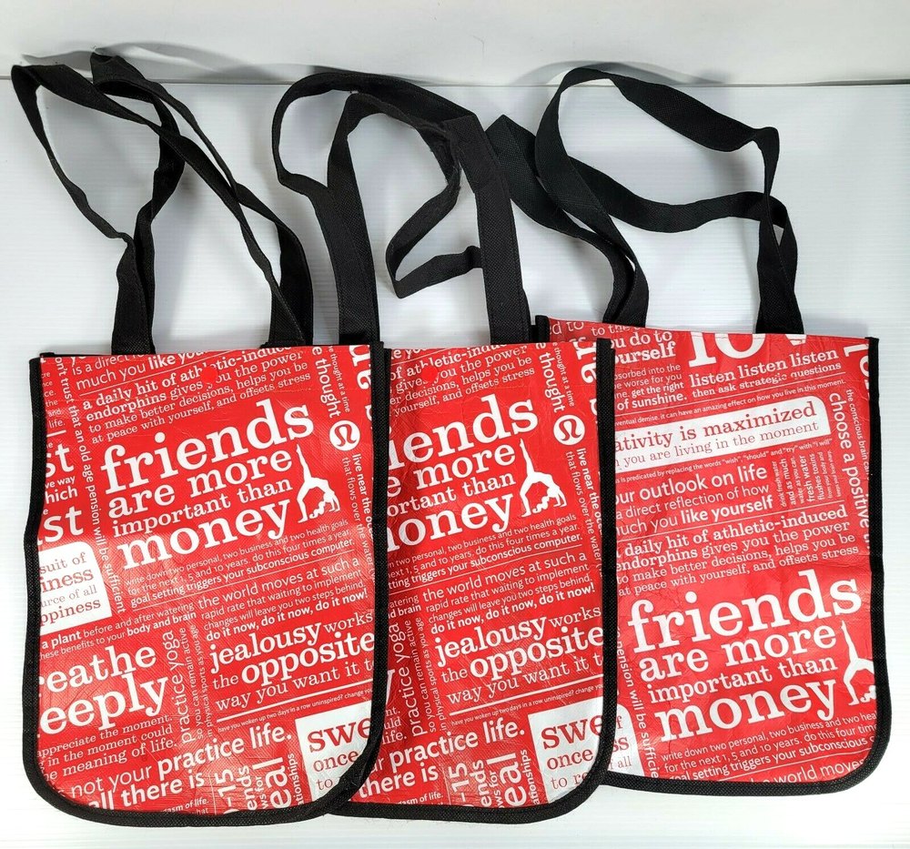Lot Of 3 Lululemon Yoga Reusable Shopping Tote Bag Red Black White Friends > $